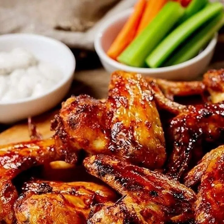 Alitas de pollo recién hechas, con una textura crujiente y un sabor exquisito.