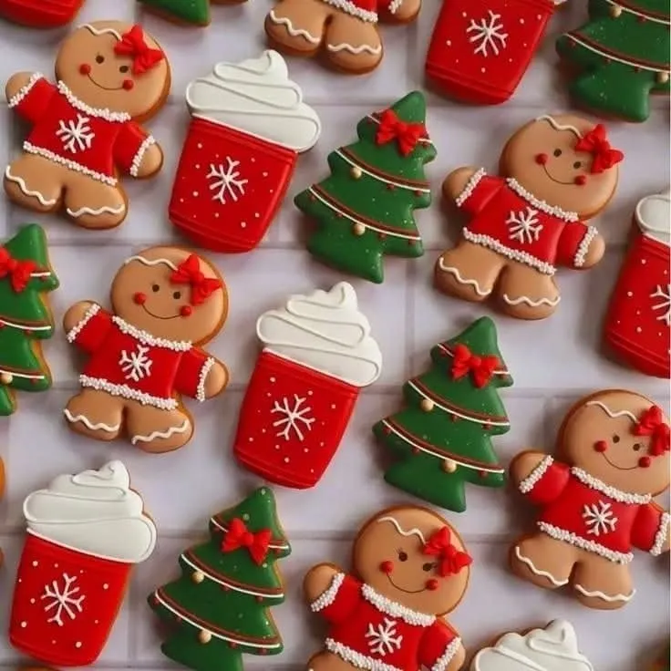 Galletas navideñas decoradas para una clase práctica de repostería.