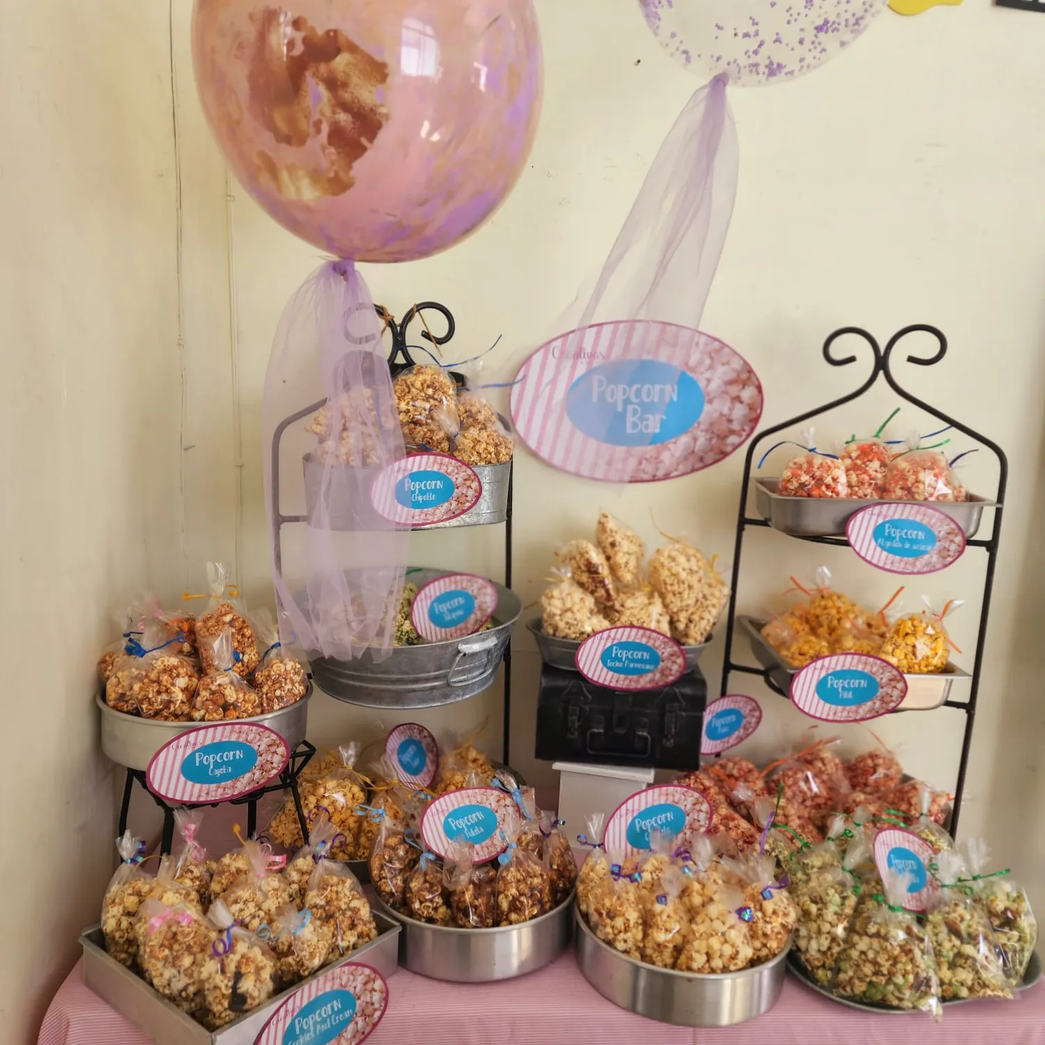 Variedad de sabores de palomitas en bolsas individuales. Degustación de palomitas: ¡una explosión de sabores!